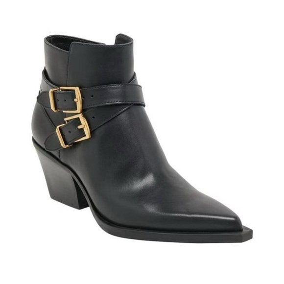 Dolce Vita Black Leather Ankle Boots with Gold Buckles - Picture 2 of 7
